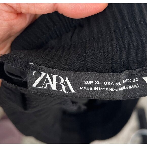 Zara Wide leg Cropped pull on pants black flowy sz XL - Picture 2 of 9